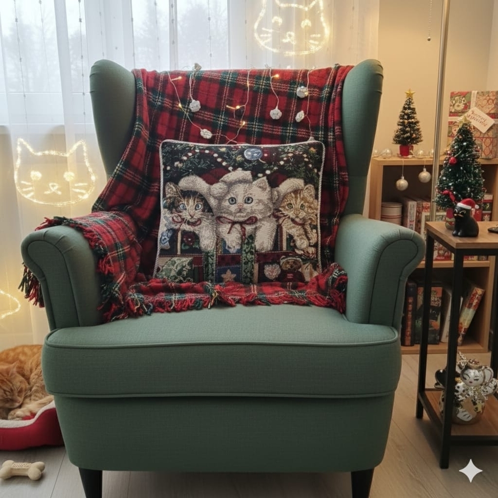 Festive Christmas Kitten Tapestry Cushion/Pillow